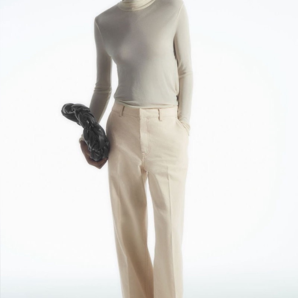 COS Turn-Up Denim Jean Cuffed Wide Leg Beige Trousers Cotton